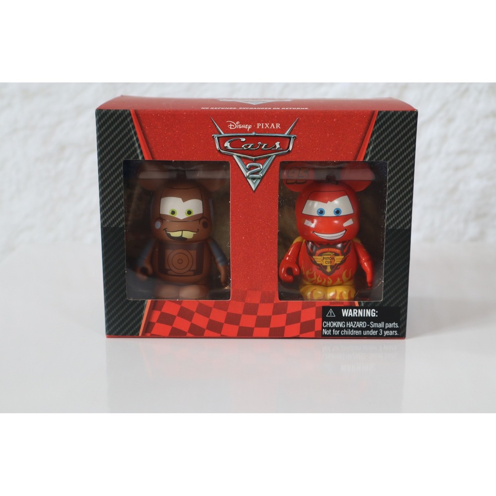 Disney Vinylmation Cars 2 Lightning McQueen & Tow Mater 3 Inch Figure Set NIB